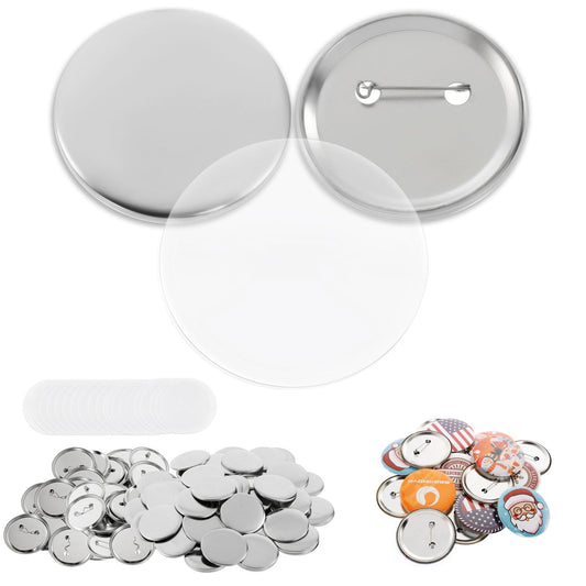 BEAMNOVA 100 Sets of Metal Button Supplies Blank 37mm / 1.46 in (Approx. 1-1/2 inch) for Button Maker Machine, Slick Metallic Back, Badge Making Parts Round DIY Pin Maker