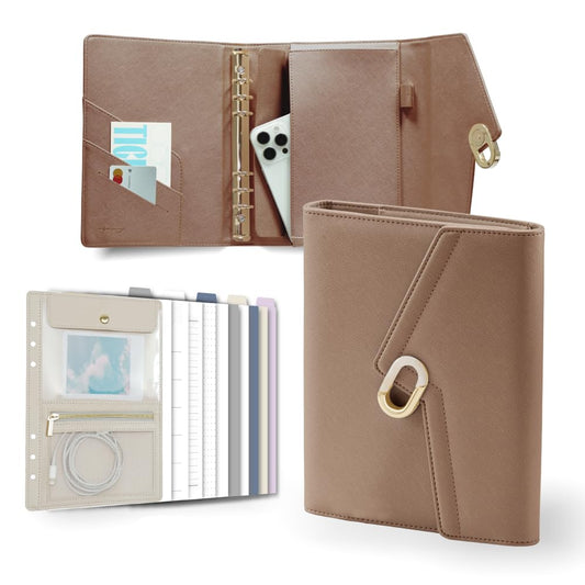 EGOSUNNY Lightning A5 PU Leather Planner 5.8" x 8.3", Refillable 6-Ring Binder with 80 Sheets, Dividers & Removable Zip Pouch – Stylish Organizer for Work & Everyday Use