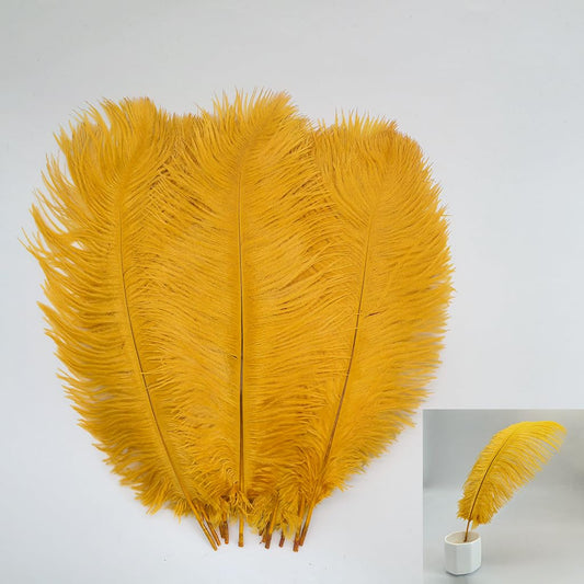 LONDGEN 10pcs Natural Ostrich Feathers Plumes 14-16inch(35-40cm) for Craft Flower Arrangement ，Wedding Decoration and Halloween Party (Golden Yellow)