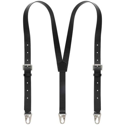 Ringsun Genuine Leather Suspenders for Men, Y Design Hidden Suspenders Under Clothes with 3 Snap Loop, Adjustable Accessories for Men Wedding & Party Essentials, Black