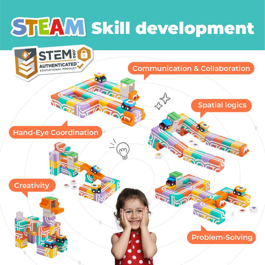 QBI Magnetic Blocks for Toddlers Ages 2-4｜STEM Magnetic Building Blocks with Trucks & Fruit Tiles｜Montessori Magnet Building Cubes for Kids｜Educational Gifts for Boys & Girls Ages 2+ (32PCS)