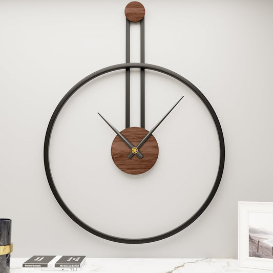 MuZi famlily 24.4×18 Inch Large Modern Metal Farmhouse Oversized Decorative Wall Clocks for Living Room,Big Minimalist Black Wall Clock with Elegant Natural Walnut Dial for Office,Dining Room