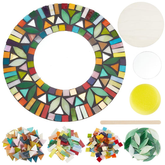 WEBEEDY Mosaic Mirror Kit Mosaic Craft Kits for Adults DIY Mirror Kit Mosaic Tile Craft Flower Mirror Mosaic Set DIY Creative Ceramic Mosaic Tiles for DIY Mosaic Christmas Valentine's Day Unique Gift