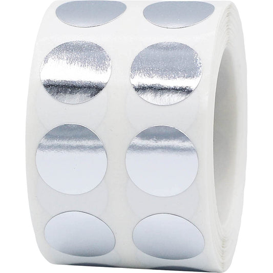 Metallic Silver Circle Dot Stickers, 1/2" Inch, 1000 Labels per Roll - Ideal for Organizing, Decorating, Labeling and Crafting in Homes, Schools, and Office Use