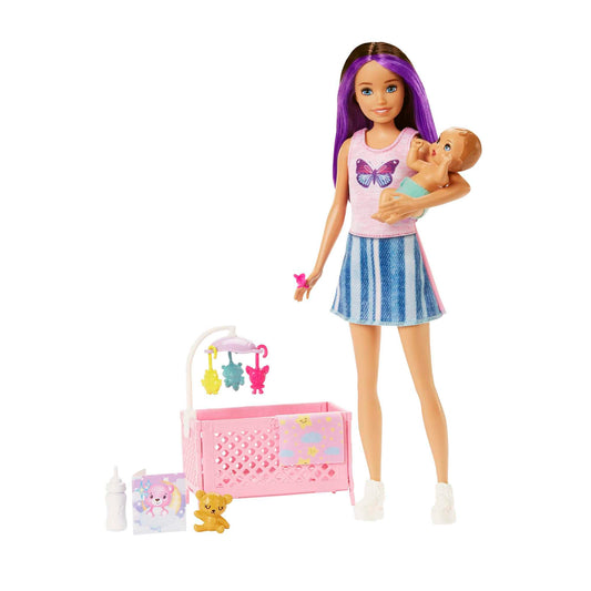 Barbie Skipper Babysitters Inc Crib Toy Playset with Skipper Doll, Baby Doll with Sleepy Eyes, Furniture & Accessories