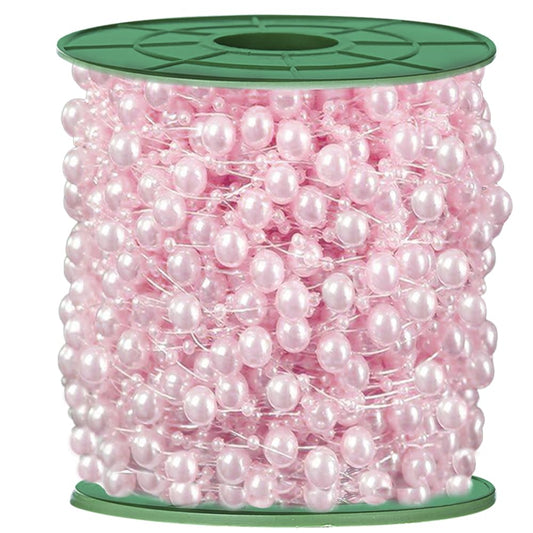 Fbshicung 196 Feet Artificial Pearl Beads Garland Plastic Pearl Strands Chain Pearl String for Crafting Wedding Decoration Party Centerpieces Bridal Bouquet Crafts Flower DIY Supplies (Light Pink)