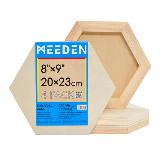 MEEDEN Hexagon Wood Canvas Panels: 3/4" Deep Wooden Canvas Panels - 4-Pack Cradled Wood Art Boards for Pouring Art, Crafts, Painting (8x9 inches)