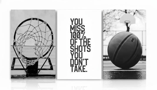 Basketball Wall Art Inspirational Sport Theme Canvas Poster Prints Motivational Sports Pictures Paintings Black and White Basketball Hoop and Ball for Bedroom Gym Office Wall Decor Unframed