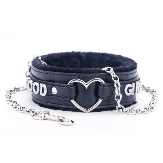 Bilisee Black Leather Heart O-ring Collar Necklace for Women, Adjustable Gothic Punk Collar with Letters Soft Furry Choker Jewelry