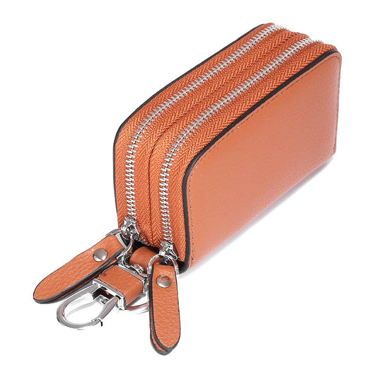 Berfi Life Key Fob Case Genuine Leather, Double Zipper Car Key Holder & Key Wallet with Keychain, Key Pouch for Purse Gift