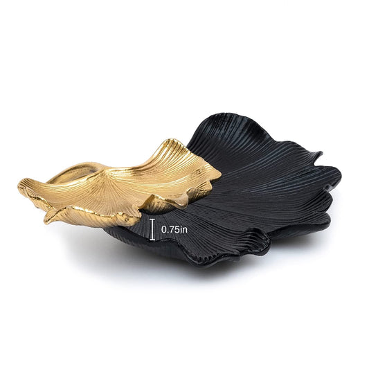 GUTE Large Decorative Black & Gold Ginkgo Leaf Tray for Serving Fruits, Appetizers - 2 Tier Centerpiece Home Decor Elegant Serveware Charchuterie Catch All for Entertaining, Wedding Gifts 11.5x13