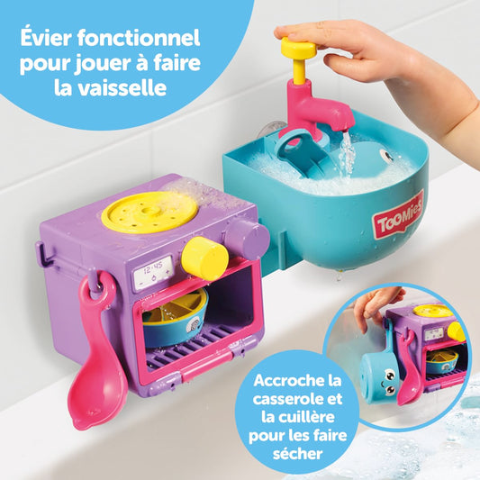 Toomies E73264 Bubble & Bake Bathtime, Bath Toddlers, Kitchen Themed Bubble Making Toy, 2 in 1 Set, Kids Water Play Suitable for 18 M & 2 3 & 4 Year Old Boys & Girls, Multicoloured, 21 X 28 X 15 cm