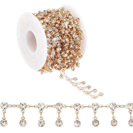 PH PandaHall 13ft Brass Rhinestone Chains Vintage Style Crystal Chains Sparkling Jewellery Chain for Necklace Bracelet Making Shiney Rhinestone Tassel Chain for Costume Decoration DIY Crafts