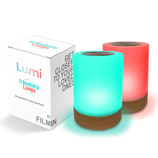Friendship Lamp Lumi by Filimin - Best Friend WiFi Touch Lamp Real Beech Wood LED Light for Long-Distance Connection, Relationship, Friendship, Gifts, Couples, App Setup, No Subscription - Set of 2