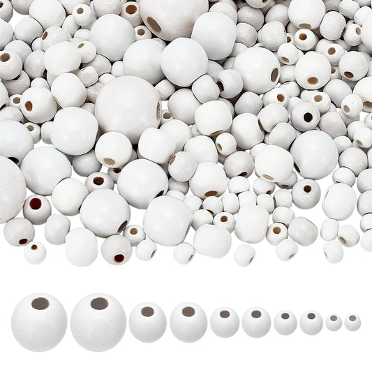 PandaHall 805pcs 6 Sizes White Wood Beads, 6/8/10/14/16/20mm Round Wood Beads Macrame Beads Loose Beads for Bracelet Jewelry Crafts Making