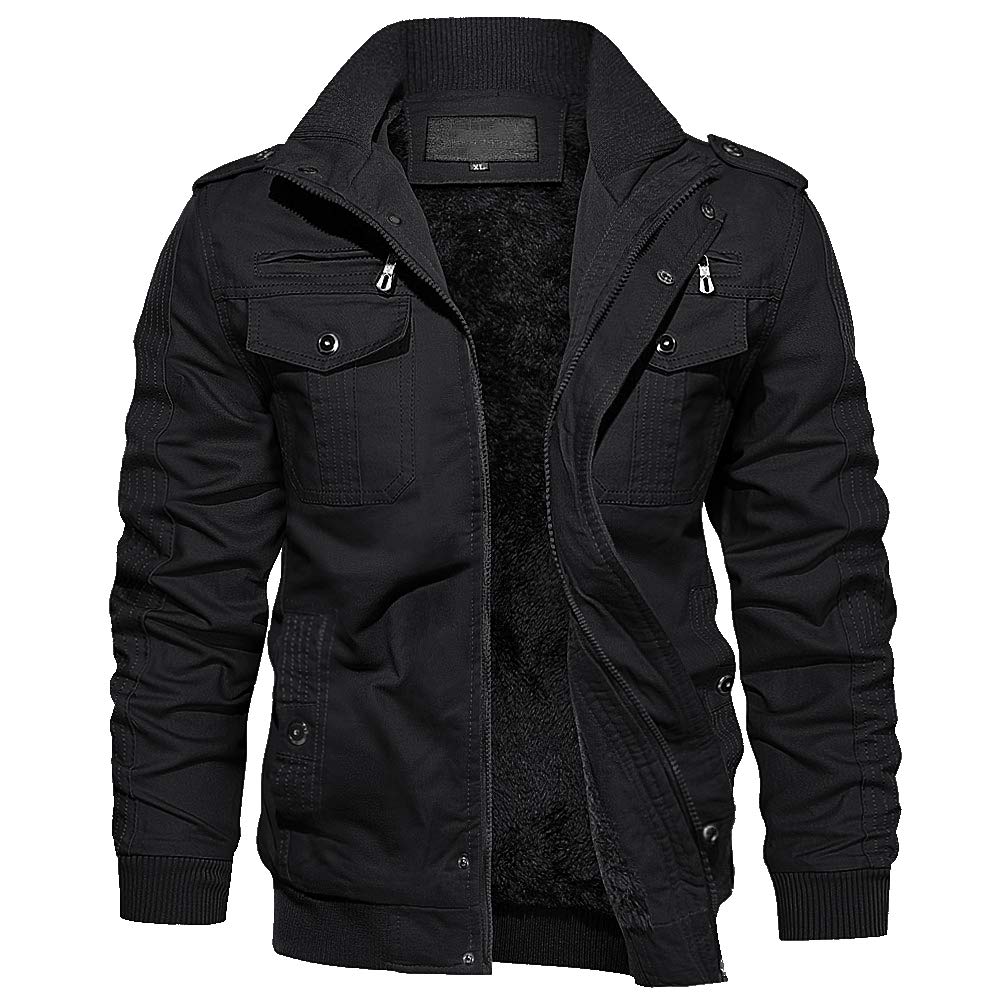 EKLENTSON Mens Winter Jacket with Multi Pockets Fleece Lined Military Coat