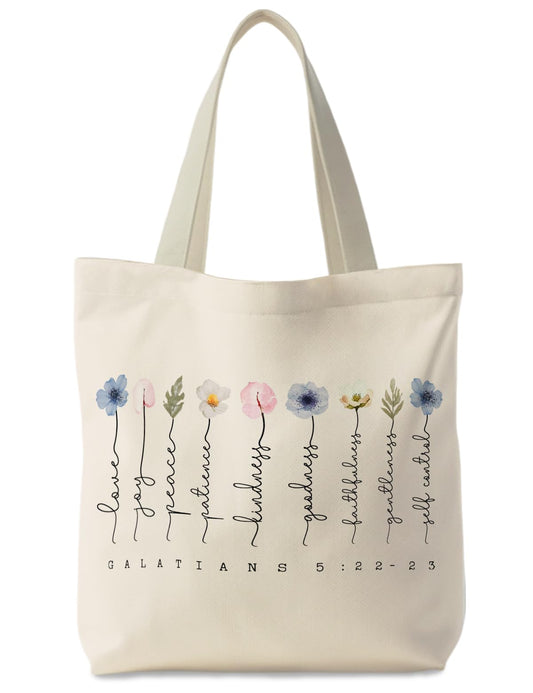 Supwhd Cream Bible Bags for Women, Christian Tote Bag, Fruit of the Spirit Galatians 5:22-23, Gifts for Christian Women, Bible Verse Christian Canvas Tote Bags for Woman