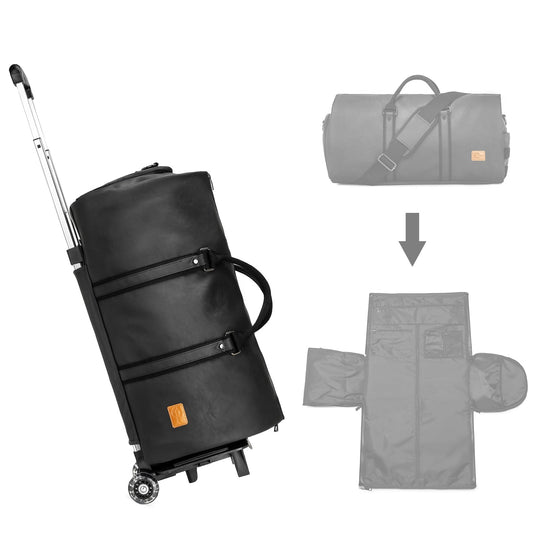 seyfocnia Rolling Garment Bag,Wheeled Garment Bag for Travel with Wheels Overnight Bags with Wheels Carry On Garment Bag with Shoe Compartment Suitcase Convertible Garment Duffle Bag-Black