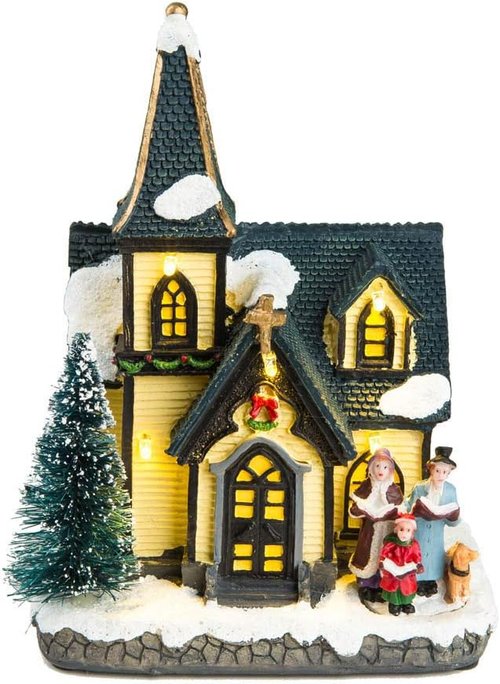 Innodept12 Christmas Church Light House Snow Village - Charming Figurines & Choirs Display