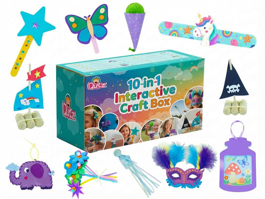 QuTZ Crafts for Kids Ages 4-8, 10-in-1 Toddler Craft Box, Build Projects that Glow, Float, Wearable and Playable, No prep and no Clean-up, Art and Crafts Supplies for Kids 4 5 6 7 8 Year Old