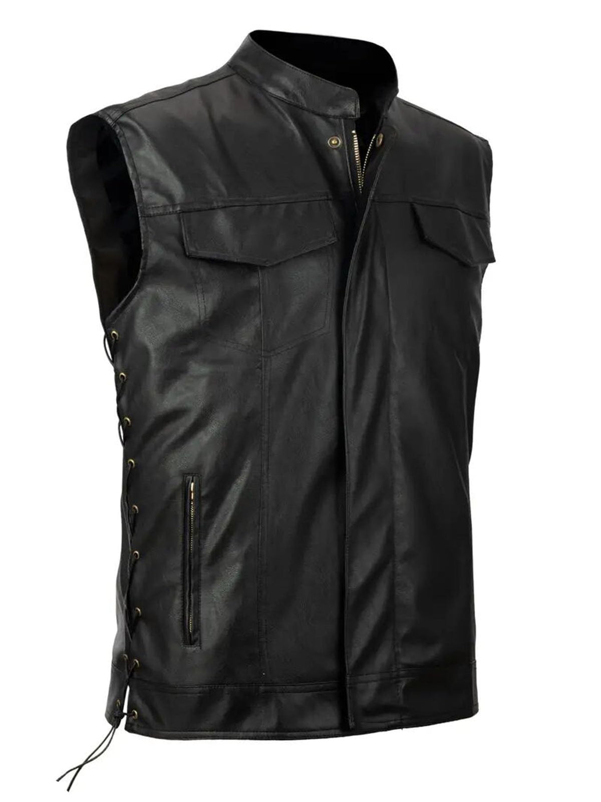Idopy Men`s Faux Leather Vest Adjustable Lace Up Sides Motorcycle Biker Sleeveless Jacket Waistcoat Black S