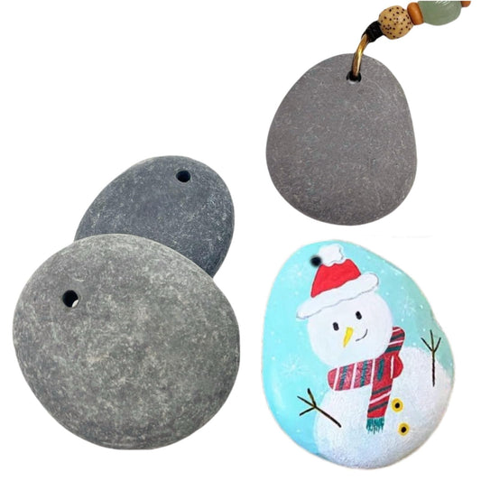 Lifetop 4PCS Drilled Small Flat River Rocks for Painting, 1.5"-2.0" Craft Rocks for Painting, Plain Pebbles Art, River Rock Pendants,DIY Rocks