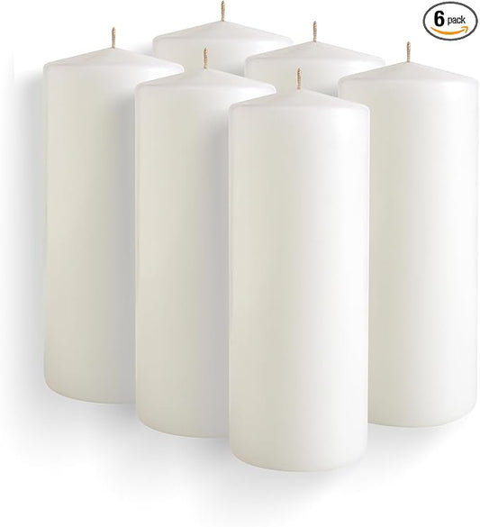 Simply Soson 2.5x6 inch White Pillar Candles, White Candles, Set of 6 White Pillar Candles Bulk 2.5x6, Emergency Candles, Tall Candles, Wax Candle, Unscented Candles, Candle Pack Cone Tip White Pillar