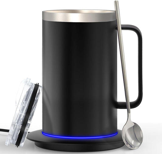 YIMUBREEZ 10Hrs Set (17oz-Black) Smart Temperature Control Coffee Mug for Desk,Heated Cup with Auto Shut Off, USB