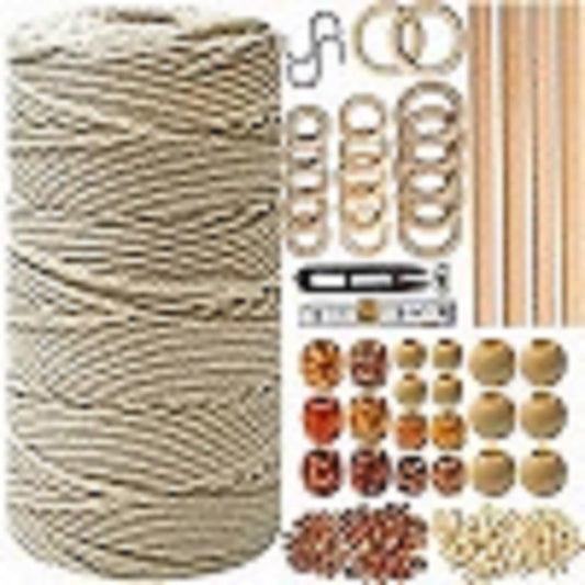 Macrame Kit for Beginners 227pcs – Macrame Wall Hanging Kit & Plant Hanger Kit, 225Y 3mm Cotton Cord, Wooden Beads Dowels Rings, DIY Craft Kit for Adults, Macrame Starter Kit Supplies