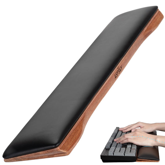 ASFSKY Keyboard Wrist Rest, Ergonomic Memory Foam Wrist Pad with PU Leather & Wooden Base, Non-Slip and Easy-to-Clean Design, Wrist Support for Mechanical Keyboard, Gaming & Office Use (Black)