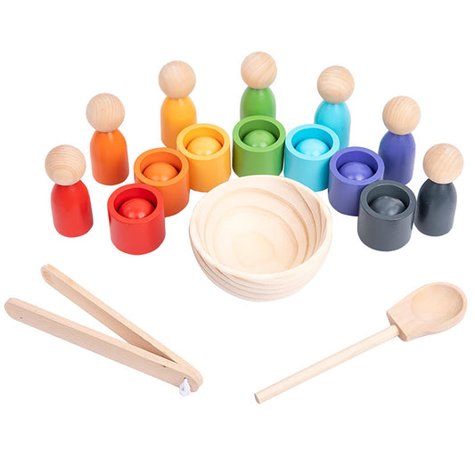 BBtinker Montessori Wooden Balls in Cups, Toddler Color Sorting Toys and Matching Game, Preschool Learning Activities Educational Fine Motor Skill Toy for Kids