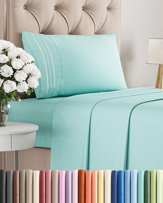 Regine Switzerland Twin XL Sheet Set - Comfy Cooling Bed Sheets - Luxury Hotel Quality - Deep Pockets, Soft, Wrinkle-Free - Spa Blue
