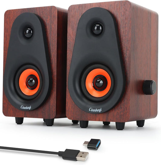 cinnkeyi 12W 2026 USB Computer Speakers Update Wooden Desktop Speakers with Dual Diaphragms, High-Fidelity Stereo