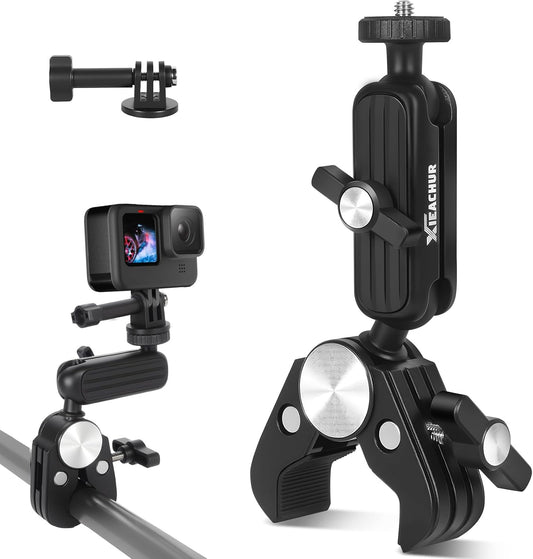 XIEACHUR 1/4 Inch Super Clamp Camera Mount Double Ball Head Magic Arm with Threads Universal Mount for Monitor Light