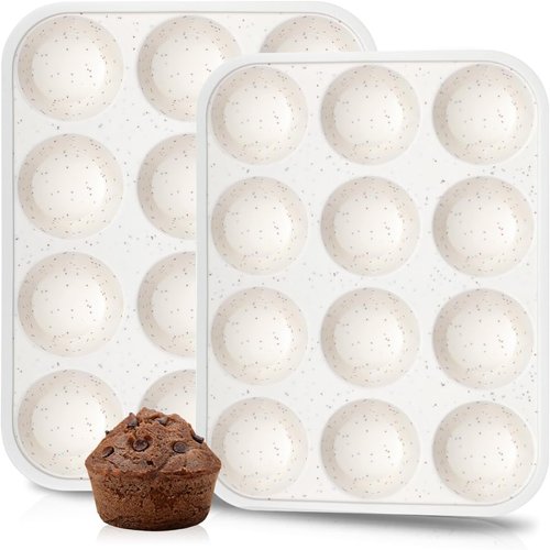 CAKETIME Silicone Muffin Pan - Nonstick 12-Cup Design with Metal Reinforced Frame | Easy to Move