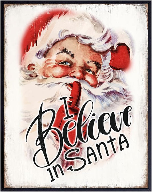 Retro Vintage Christmas Wall Art - Unique 11x14 Holiday Decor Featuring Santa Claus