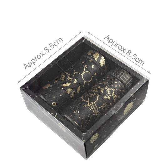 LongSLong Washi Tape Set 10 Rolls Masking Tape Floral Gold Decorative Paper Tape for Scrapbook Arts, DIY Crafts, Bullet Journal Supplies, Planners, Scrapbook, Card/Gift Wrapping (Black)