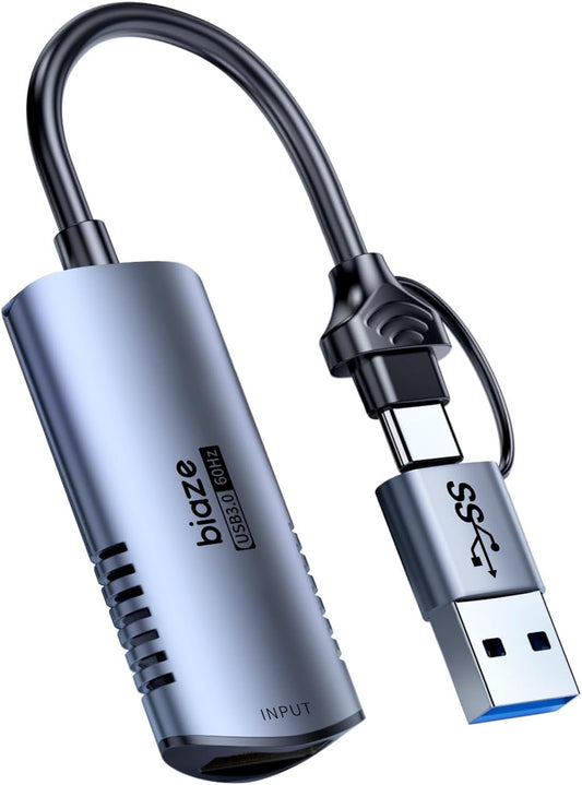 biaze 4K 1080P 60FPS PS5, Video Capture Card, HDMI to USB/USB C Capture Card Video Capture Device for Streaming Game