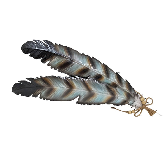 AMAJY Rustic Metal Feathers Wall Hanging Décor - Southwest Boho Chic, Rustic, Nature-Inspired, and Spiritual Home Decoration - Metal Wall Art for Living Room, Bedroom, Office - 8x20 Inches