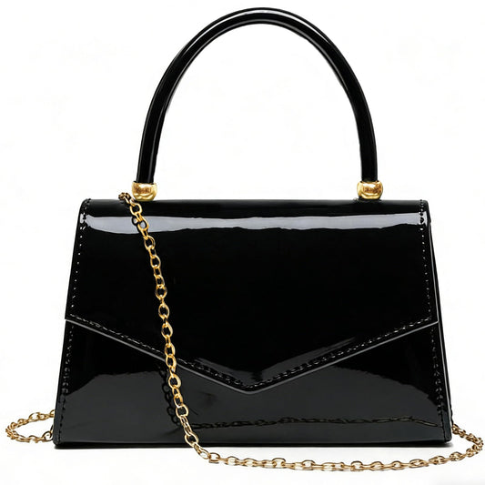 BYWAUQI Evening Patent Leather Handbag Purse Formal Women's Clutch Bag Top Handle for Wedding Party Prom Cocktail(Black)