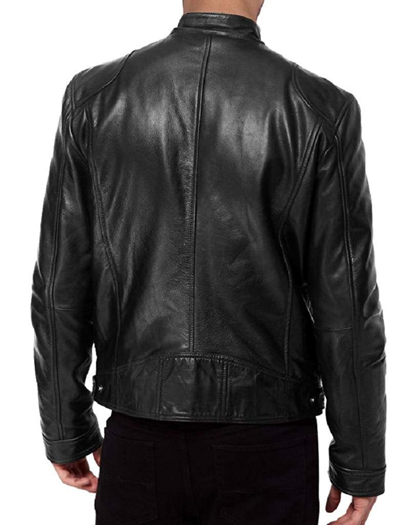 The Leather Factory Men's SWORD Genuine Lambskin Leather Biker Jacket M Black
