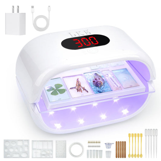 UV Light for Resin, 36W 24 LED Double-Sided UV Curing Lamp with Power Adapter, Fast Curing with 3 Timers, Jewelry Making Kit –9 Silicone Molds, 48 Metal Clasps, 5 Pipettes & Tools Set for DIY Crafts