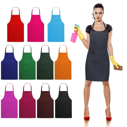TRENDBOX Total 11 PCS Plain Color Bib Apron Adult Women Unisex for Waist size 23" to 35" Durable Comfortable with Front Pocket Washable For Cooking Baking Kitchen Restaurant crafting