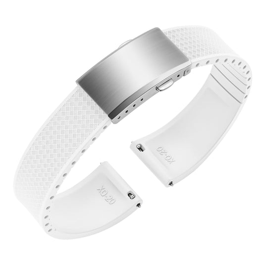 ULLCHRO FKM Rubber Watch Strap, Cut to Size Quick Release Fluororubber Watch Band Soft Replacement Watchband with Silver Milled Clasp for Men Women 18mm 19mm 20mm 21mm 22mm (20mm, White)