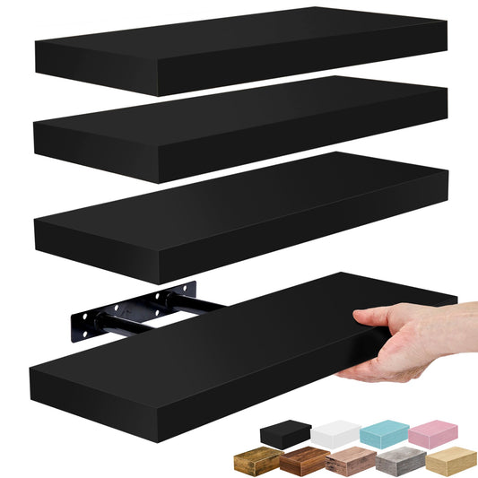 Sorbus Floating Shelves for Wall – 16 Inch Floating Shelf for Kitchen, Bedroom, Living Room, Bathroom, Home & Wall Decor - Mounted Bathroom Shelves with Invisible Brackets (Black, 4 Pack)