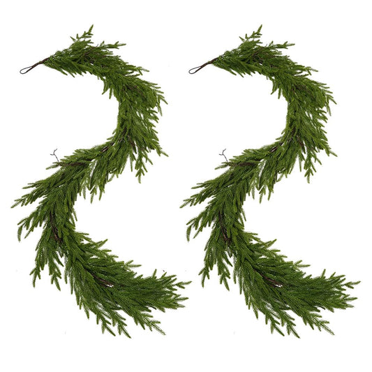 Norfolk Pine Garland,2Pcs 6ft Real Touch Norfolk Pine Garland Realistic Artificial Greenery Christmas Garland for Table, Mantle, Wall, Indoor, Outdoor Christmdas Decorations