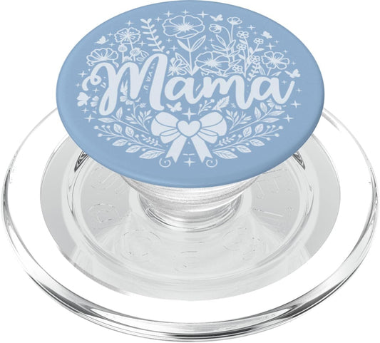 Botanical Wildflower Mama Mothers Day Gifts Co. Pastel Baby Blue Heart Mama Bow Minimalist Floral Wildflower PopSockets