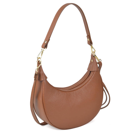 Italian Genuine Leather Crescent Hobo Bag for Women, Small Shoulder Crossbody Purse, Handbag with 2 Straps for Work Travel
