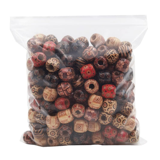 INSPIRELLE 200pcs Large Painted Wooden Barrel Shaped Hair Beads Assorted African Beads Macrame Supplies for Jewelry Making and Crafts