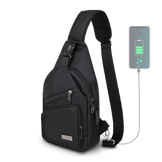 AMJ Sling Bag for Men, Upgraded Type-C Charging Port Casual Shoulder Chest Bag, Crossbody Sling Bag, Casual Shoulder Backpack, Chest Daypack Satchel for Hiking Travel (Black, Small)